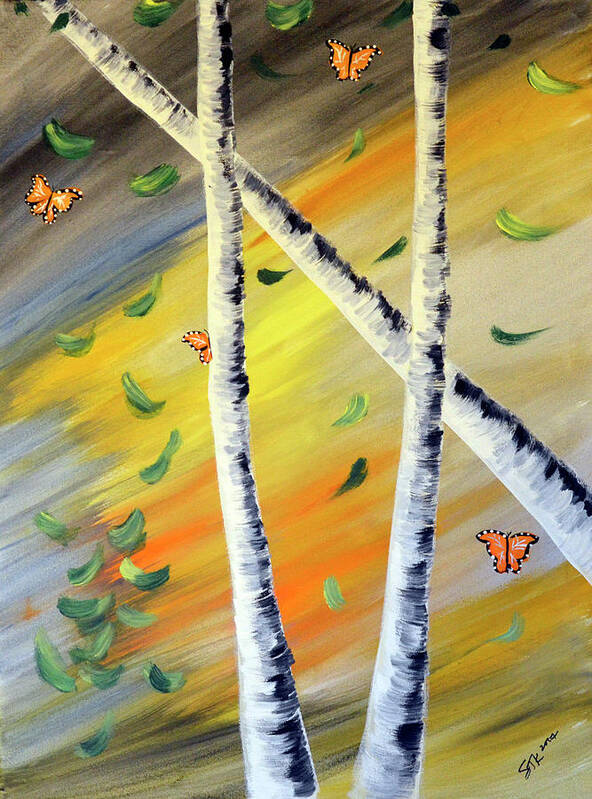 Monarchs And Trees Poster featuring the painting Monarchs And Trees by Sarah Tiffany King