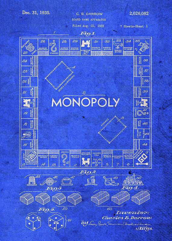 Monopoly Poster featuring the mixed media Monopoly Game Patent by Design Turnpike