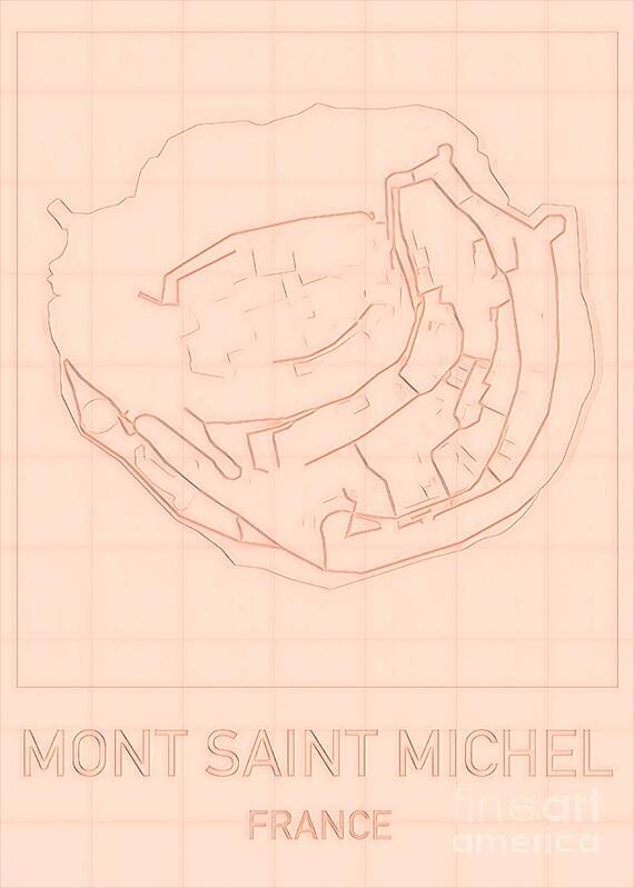 Mont-saint-michel Poster featuring the digital art Mont Saint Michel Blueprint Map by HELGE Art Gallery