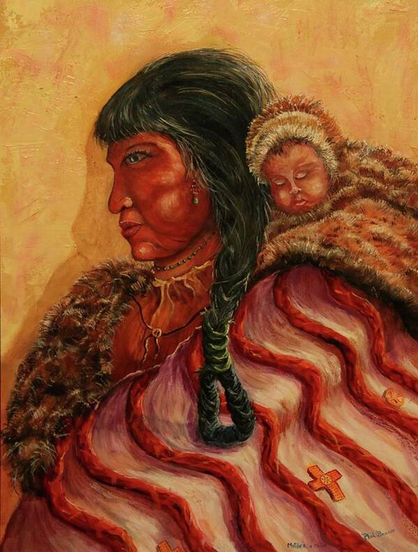 Native Poster featuring the painting Native American Indian Mother and Child by Philip And Robbie Bracco