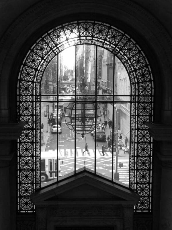 Black And White Poster featuring the photograph New York City Public Library window by Patricia Caron