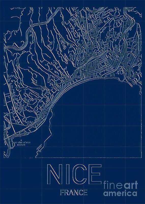 Nice Poster featuring the digital art Nice Blueprint City Map by HELGE Art Gallery