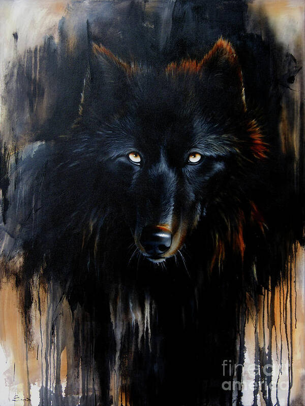 Wolf Poster featuring the painting Noir by Sandi Baker