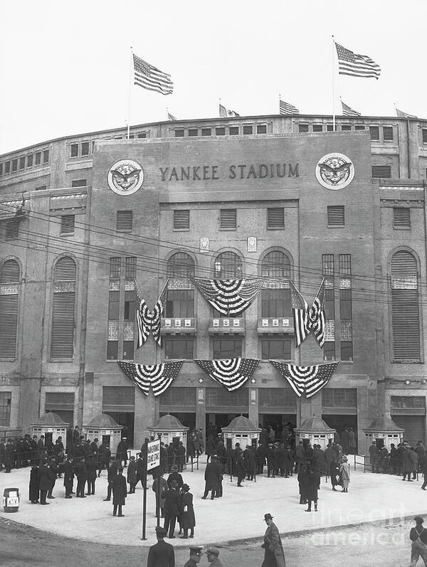 Crowd Of People Poster featuring the photograph Opening Day For Yankee Stadium In New by Bettmann