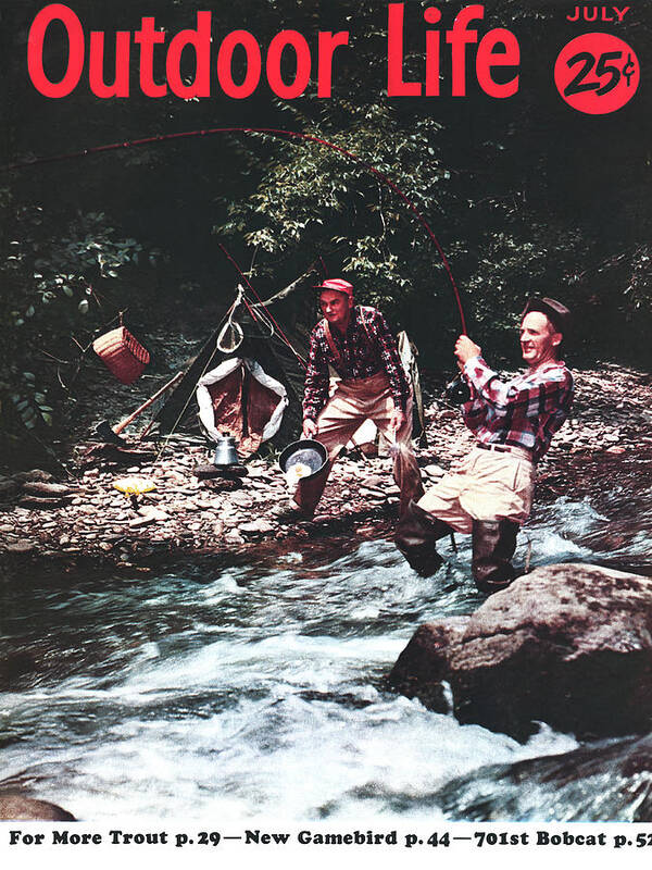 Fishing Poster featuring the drawing Outdoor Life Magazine Cover July 1956 by Outdoor Life