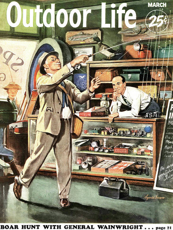 Sporting Goods Store Poster featuring the drawing Outdoor Life Magazine Cover March 1952 by Outdoor Life