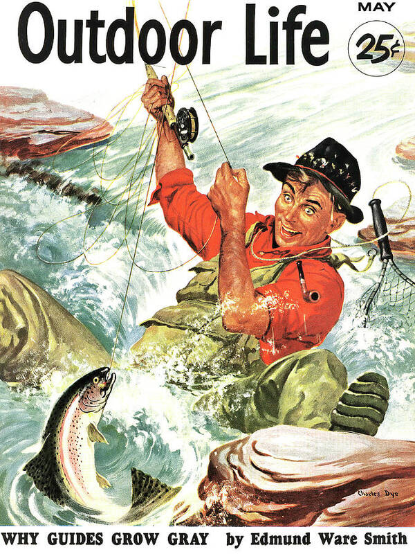 Creek Poster featuring the drawing Outdoor Life Magazine Cover May 1952 by Outdoor Life