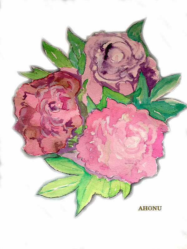 Peonie Poster featuring the painting Peonie Roses by AHONU Aingeal Rose