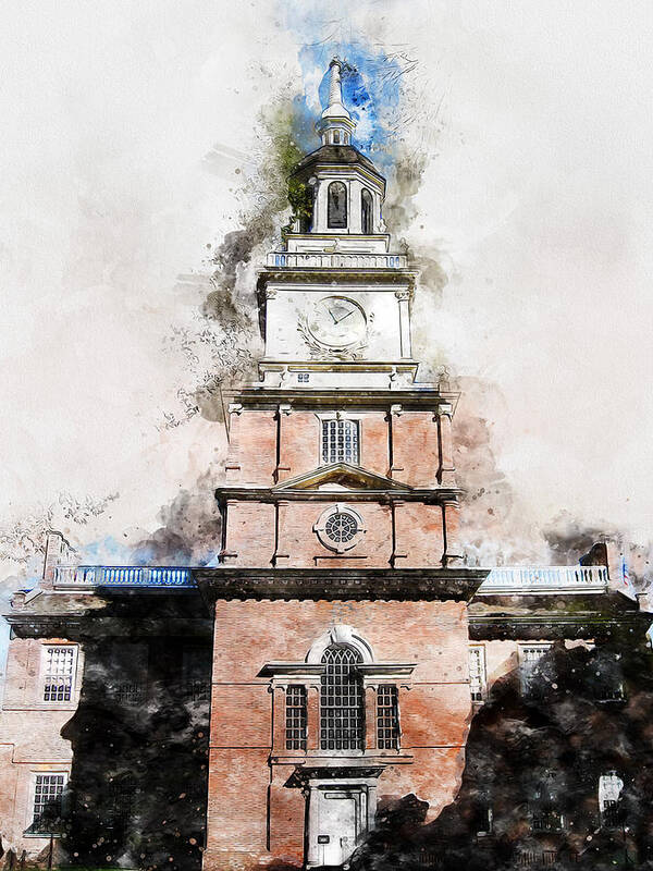 Philadelphia Independence Hall Poster featuring the painting Philadelphia Independence Hall - 01 by AM FineArtPrints