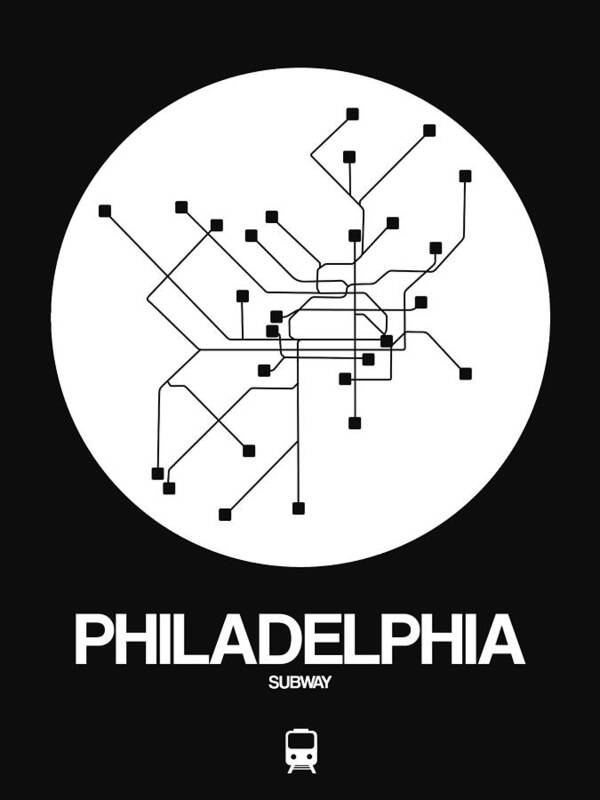Philadelphia Poster featuring the digital art Philadelphia White Subway Map by Naxart Studio