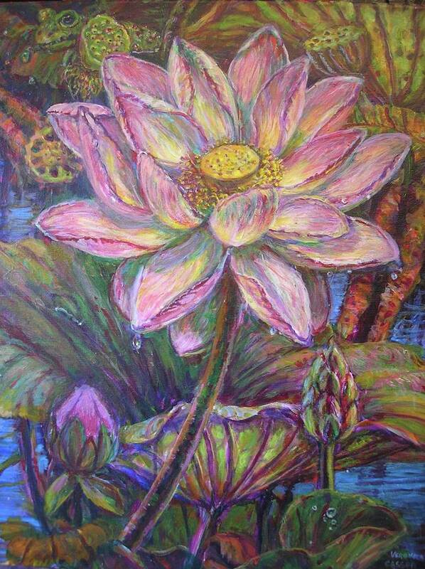 Water Lily Poster featuring the painting  Lotus by Veronica Cassell vaz