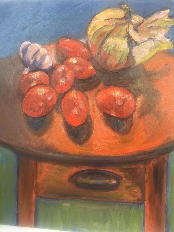 Tomatoes Poster featuring the painting Plum tomatoes by Beth Riso