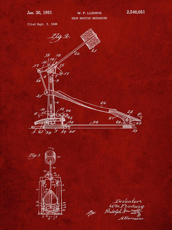 Pp104-burgundy Drum Kick Pedal Poster Poster featuring the digital art Pp104-burgundy Drum Kick Pedal Poster by Cole Borders