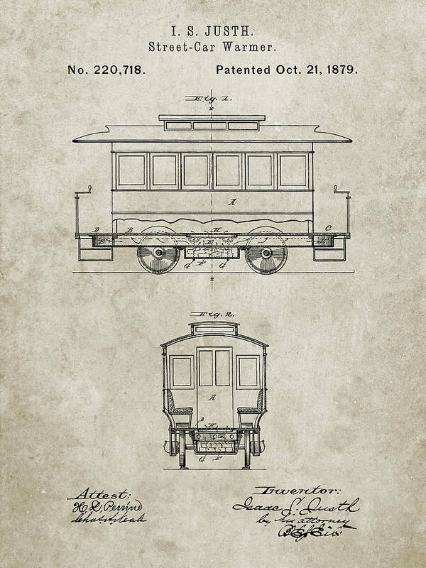 Pp1069-sandstone Streetcar Patent Poster Poster featuring the digital art Pp1069-sandstone Streetcar Patent Poster by Cole Borders