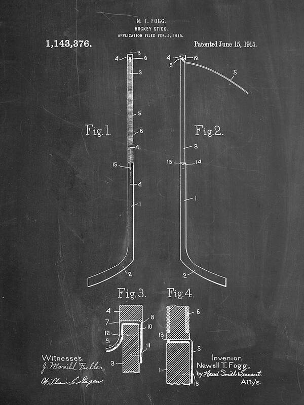 Pp157- Chalkboard Hockey Stick 1915 Poster Poster featuring the digital art Pp157- Chalkboard Hockey Stick 1915 Poster by Cole Borders