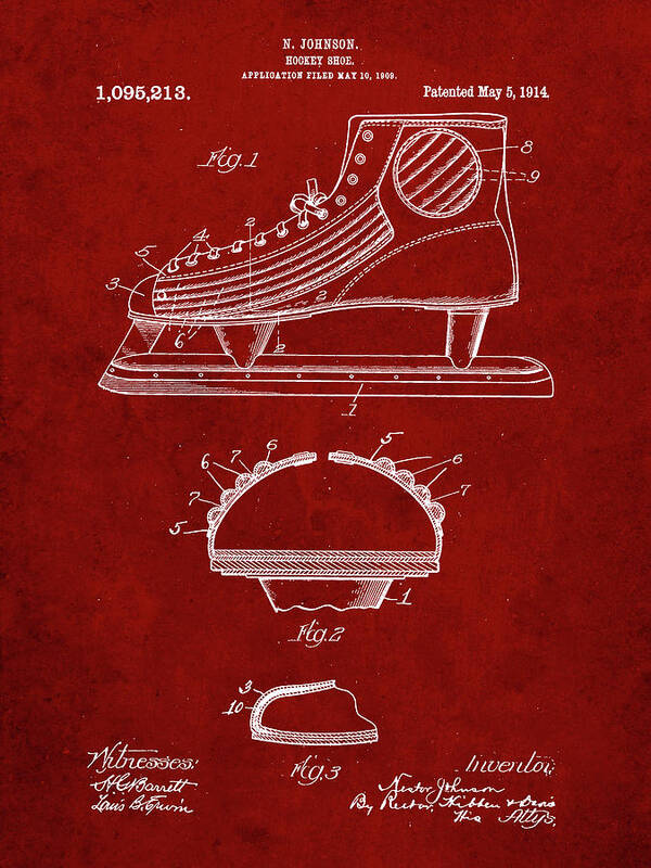 Pp169- Burgundy Hockey Skate Patent Poster Poster featuring the digital art Pp169- Burgundy Hockey Skate Patent Poster by Cole Borders