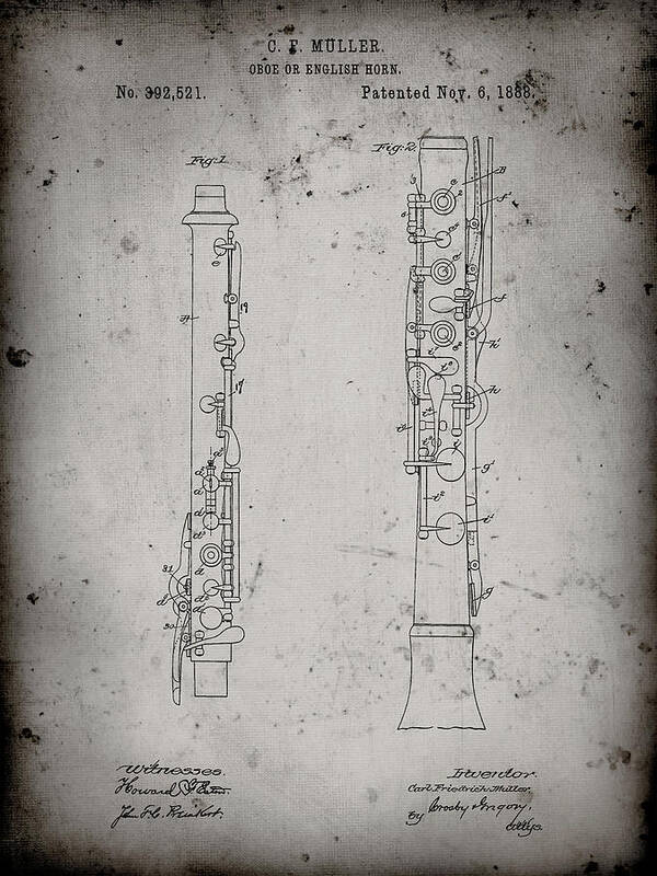 Pp247-faded Grey Oboe Patent Poster Poster featuring the digital art Pp247-faded Grey Oboe Patent Poster by Cole Borders