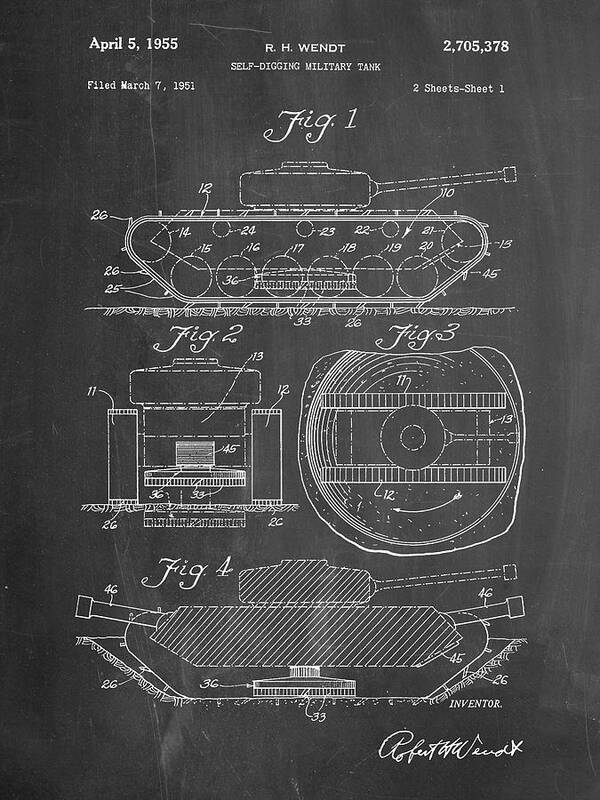 Pp262-chalkboard Military Self Digging Tank Patent Poster Poster featuring the digital art Pp262-chalkboard Military Self Digging Tank Patent Poster by Cole Borders
