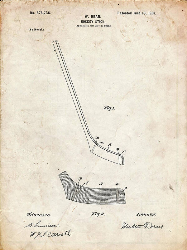 Pp291-vintage Parchment Hockey Stick Patent Poster Poster featuring the digital art Pp291-vintage Parchment Hockey Stick Patent Poster by Cole Borders