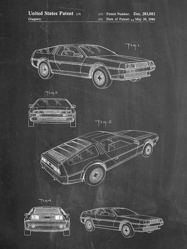 Pp354-chalkboard Delorean Patent Poster Poster featuring the digital art Pp354-chalkboard Delorean Patent Poster by Cole Borders