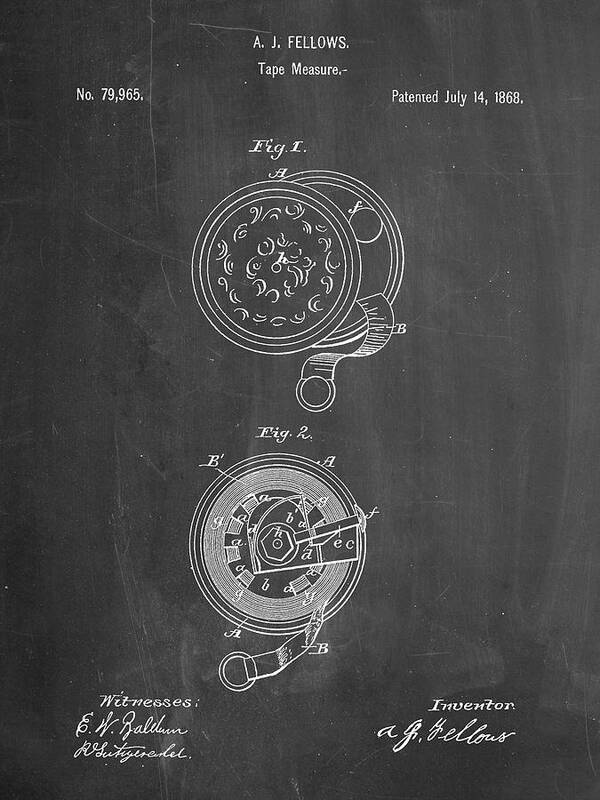Pp468-chalkboard Tape Measure 1868 Patent Poster Poster featuring the digital art Pp468-chalkboard Tape Measure 1868 Patent Poster by Cole Borders