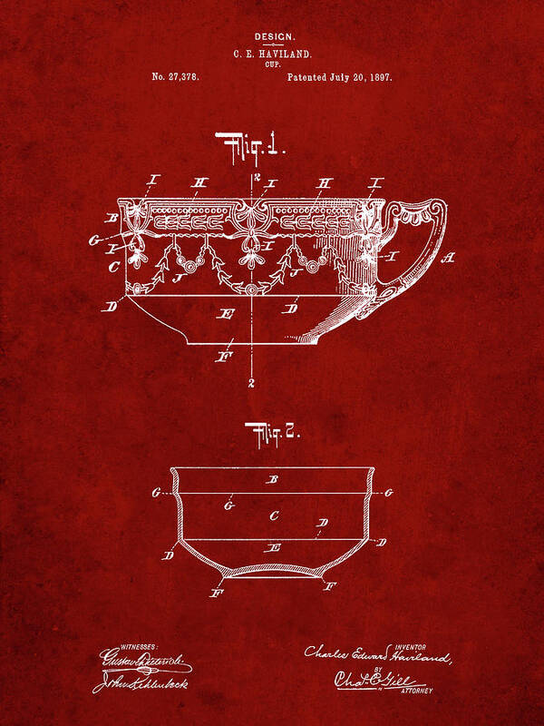 Pp57-burgundy Haviland Demitasse Tea Cup Patent Poster Poster featuring the digital art Pp57-burgundy Haviland Demitasse Tea Cup Patent Poster by Cole Borders