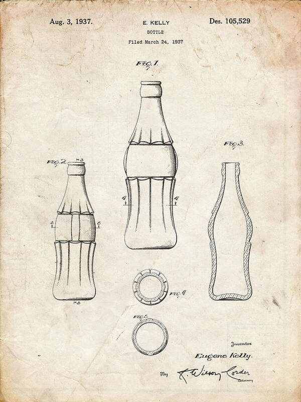 Pp626-vintage Parchment D-patent Coke Bottle Patent Poster Poster featuring the digital art Pp626-vintage Parchment D-patent Coke Bottle Patent Poster by Cole Borders