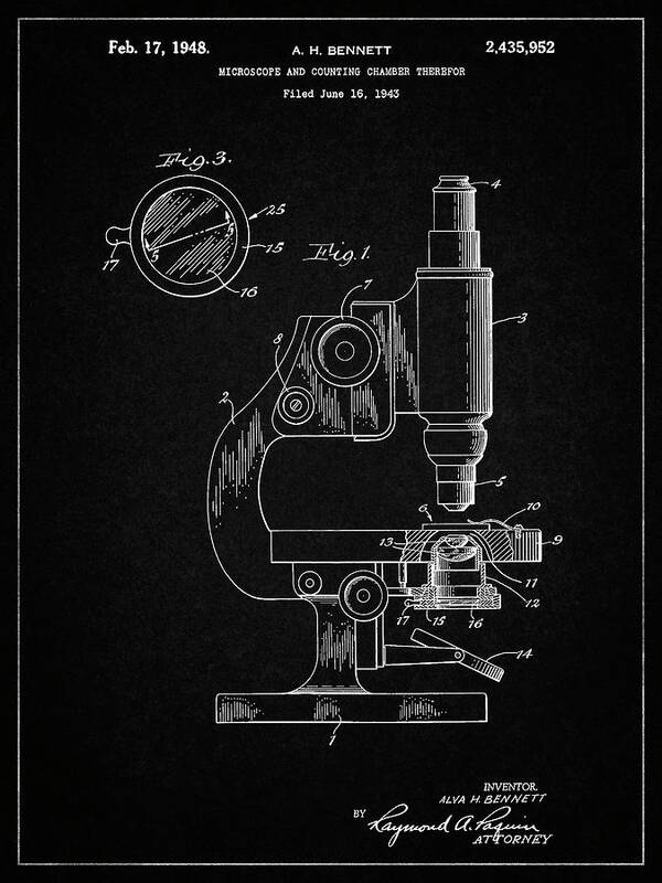 Pp64-vintage Black Antique Microscope Patent Poster Poster featuring the digital art Pp64-vintage Black Antique Microscope Patent Poster by Cole Borders