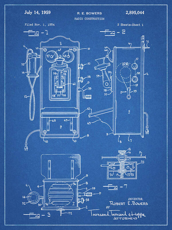 Pp65-blueprint Wall Phone Patent Poster Poster featuring the digital art Pp65-blueprint Wall Phone Patent Poster by Cole Borders