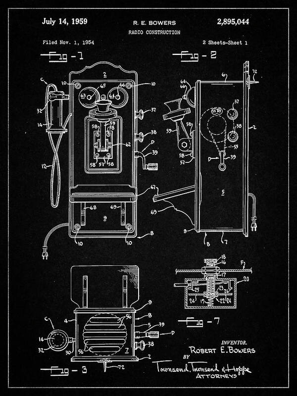 Pp65-vintage Black Wall Phone Patent Poster Poster featuring the digital art Pp65-vintage Black Wall Phone Patent Poster by Cole Borders