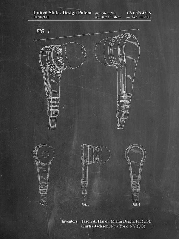 Pp686-chalkboard Ear Buds Patent Poster Poster featuring the digital art Pp686-chalkboard Ear Buds Patent Poster by Cole Borders