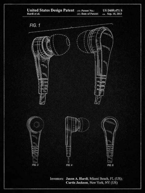 Pp686-vintage Black Ear Buds Patent Poster Poster featuring the digital art Pp686-vintage Black Ear Buds Patent Poster by Cole Borders