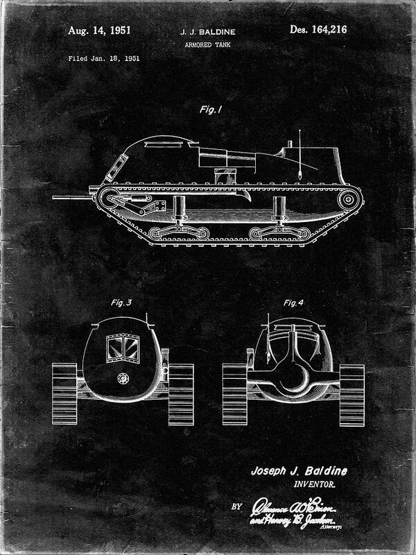 Pp705-black Grunge Armored Tank Patent Poster Poster featuring the digital art Pp705-black Grunge Armored Tank Patent Poster by Cole Borders