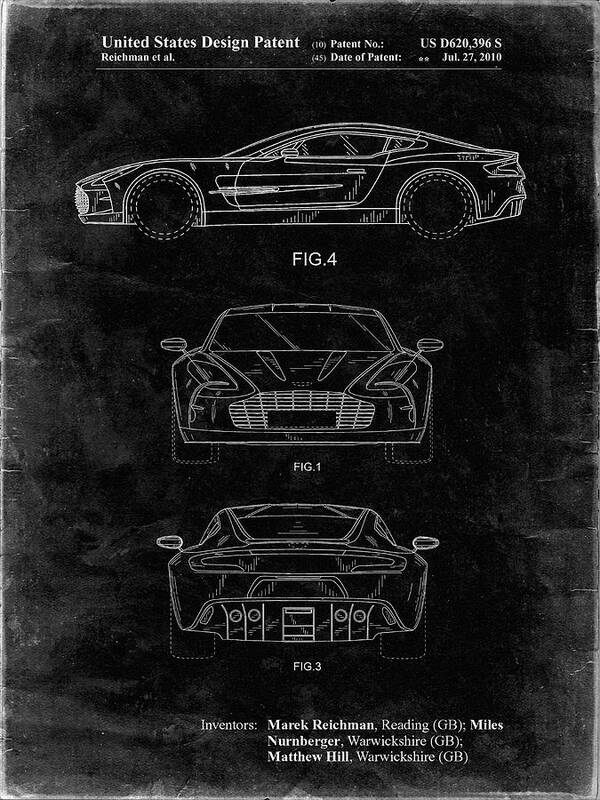 Pp711-black Grunge Aston Martin One-77 Patent Poster Poster featuring the digital art Pp711-black Grunge Aston Martin One-77 Patent Poster by Cole Borders