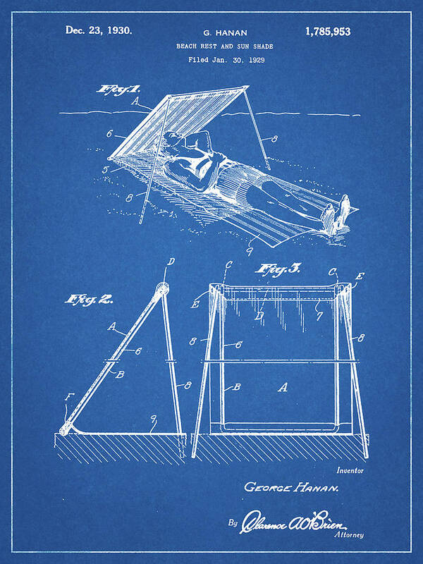 Pp723-blueprint Beach Shade 1929 Patent Wall Art Poster Poster featuring the digital art Pp723-blueprint Beach Shade 1929 Patent Wall Art Poster by Cole Borders