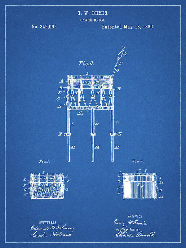 Pp732-blueprint Bemis Marching Snare Drum And Stand Patent Poster Poster featuring the digital art Pp732-blueprint Bemis Marching Snare Drum And Stand Patent Poster by Cole Borders