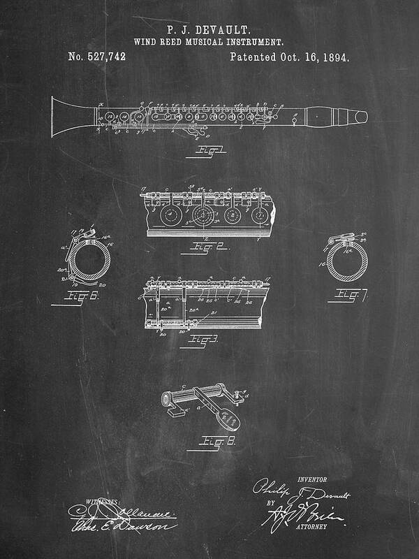 Pp768-chalkboard Clarinet 1894 Patent Poster Poster featuring the digital art Pp768-chalkboard Clarinet 1894 Patent Poster by Cole Borders