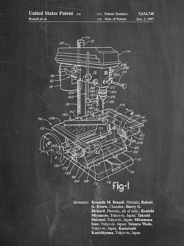 Pp788-chalkboard Drill Press Patent Poster Poster featuring the digital art Pp788-chalkboard Drill Press Patent Poster by Cole Borders