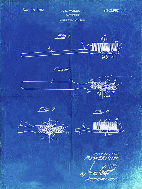Pp815-faded Blueprint First Toothbrush Patent Poster Poster featuring the digital art Pp815-faded Blueprint First Toothbrush Patent Poster by Cole Borders