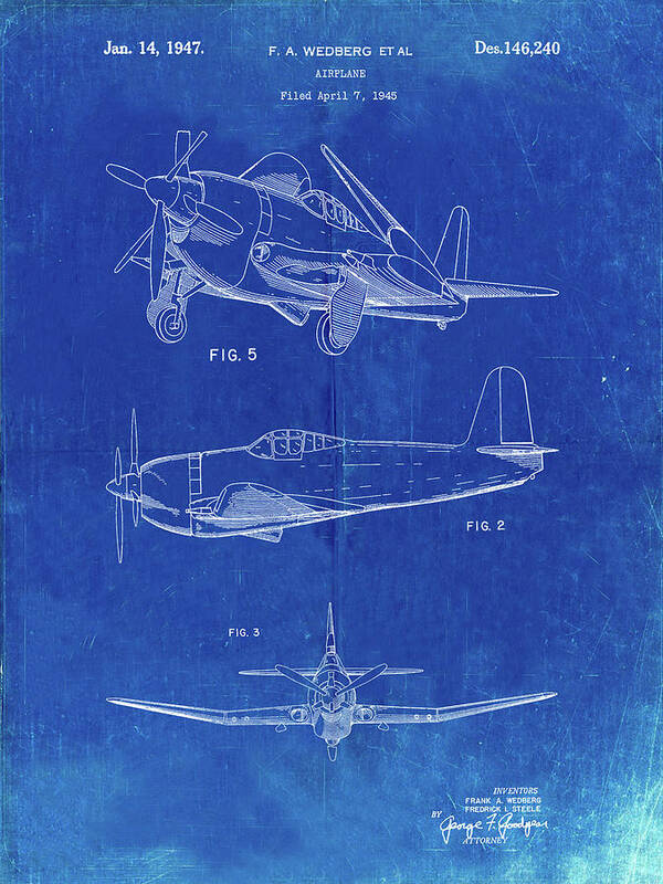 Pp82-faded Blueprint Contra Propeller Low Wing Airplane Patent Poster featuring the digital art Pp82-faded Blueprint Contra Propeller Low Wing Airplane Patent by Cole Borders