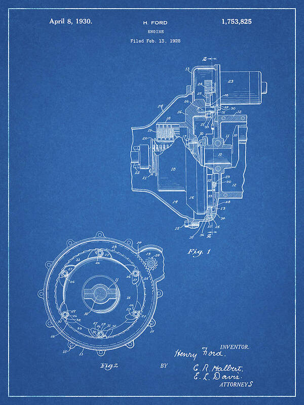 Pp841-blueprint Ford Engine 1930 Patent Poster Poster featuring the digital art Pp841-blueprint Ford Engine 1930 Patent Poster by Cole Borders