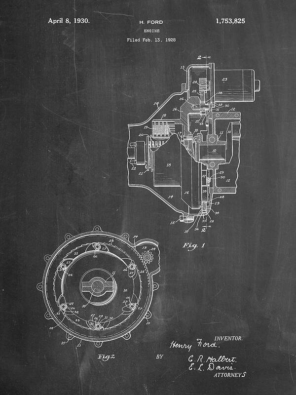Pp841-chalkboard Ford Engine 1930 Patent Poster Poster featuring the digital art Pp841-chalkboard Ford Engine 1930 Patent Poster by Cole Borders