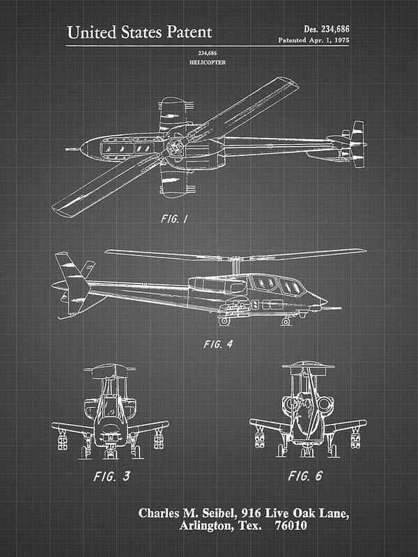 Pp876-black Grid Helicopter Patent Print Poster featuring the digital art Pp876-black Grid Helicopter Patent Print by Cole Borders