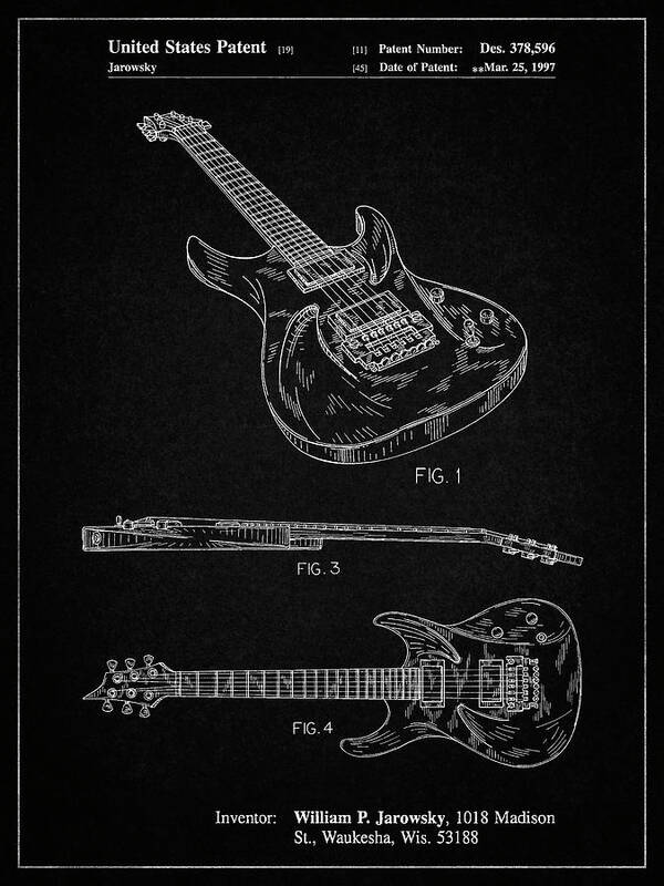 Pp888-vintage Black Ibanez Pro 540rbb Electric Guitar Patent Poster Poster featuring the digital art Pp888-vintage Black Ibanez Pro 540rbb Electric Guitar Patent Poster by Cole Borders