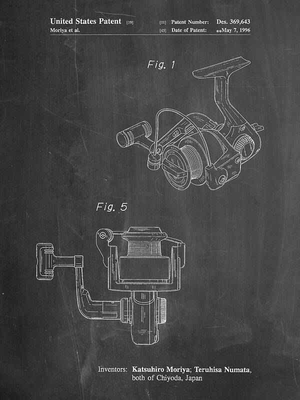 Pp973-chalkboard Open Face Spinning Fishing Reel Patent Poster Poster featuring the digital art Pp973-chalkboard Open Face Spinning Fishing Reel Patent Poster by Cole Borders