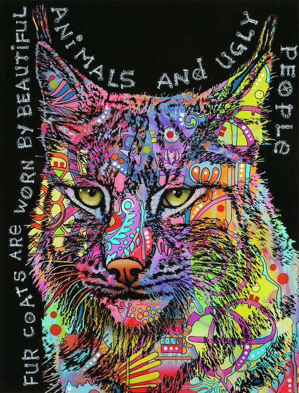 Fur Coats Poster featuring the mixed media Psychedelic Bobcat by Dean Russo- Exclusive