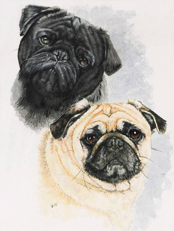Dogs Poster featuring the painting Pugs by Barbara Keith