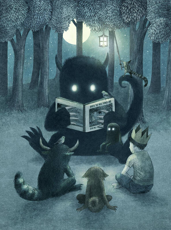 Monsters Poster featuring the drawing Reading Circle by Eric Fan