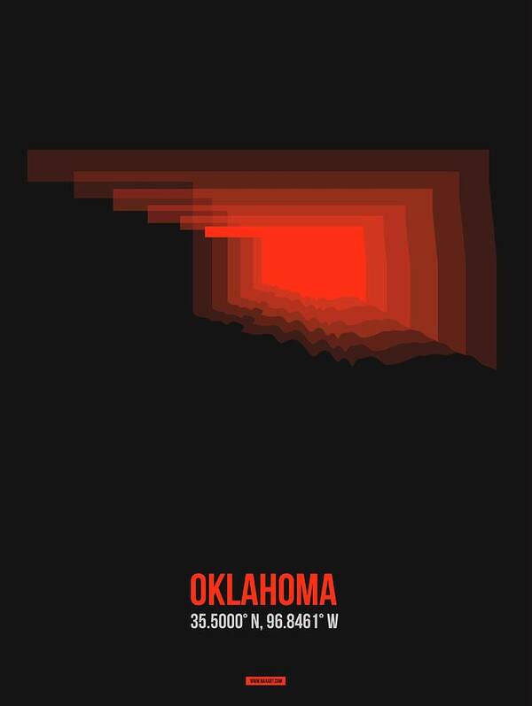 Oklahoma Poster featuring the digital art Red Map of Oklahoma by Naxart Studio