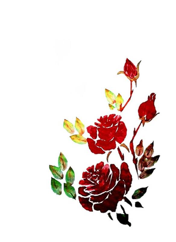 Red Poster featuring the painting Red Rose Bouquet Watercolor Painting by Delynn Addams